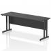 In this photograph, a sleek black rectangle desk with dimensions of 1800 x 600mm can be seen. The desk has a straight shape and is supported by black cantilever legs, adding a modern touch to any office space.