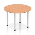 The current image features a sleek Dynamic Round Table, measuring 1000mm in diameter, with a stunning oak top and a sturdy silver post leg. The design exudes modern sophistication and provides a versatile surface for any space.