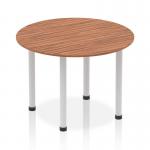 A sleek and modern addition to any office space, this Dynamic Round Table features a 1000mm walnut top and silver post leg. Its round shape encourages collaboration and its clean lines provide a professional touch. This table is ideal for meetings or impromptu brainstorms.