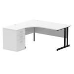 Impulse 1600mm Left Crescent Office Desk White Top Black Cantilever Leg Workstation 600 Deep Desk High Pedestal I004402