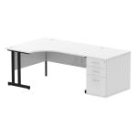 Impulse 1600mm Left Crescent Office Desk White Top Black Cantilever Leg Workstation 800 Deep Desk High Pedestal I004408