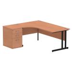 Impulse 1800mm Left Crescent Office Desk Beech Top Black Cantilever Leg Workstation 600 Deep Desk High Pedestal I004410
