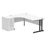 Impulse 1800mm Left Crescent Office Desk White Top Black Cantilever Leg Workstation 600 Deep Desk High Pedestal I004414