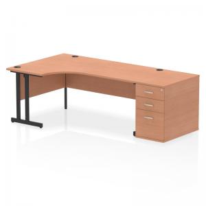 Impulse 1800mm Left Crescent Office Desk Beech Top Black Cantilever