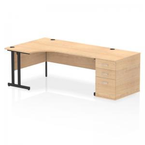 Impulse 1800mm Left Crescent Office Desk Maple Top Black Cantilever