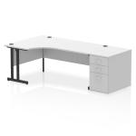 Impulse 1800mm Left Crescent Office Desk White Top Black Cantilever Leg Workstation 800 Deep Desk High Pedestal I004420