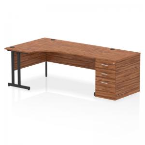 Impulse 1800mm Left Crescent Office Desk Walnut Top Black Cantilever
