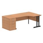 Impulse 1600mm Right Crescent Office Desk Oak Top Black Cantilever Leg Workstation 800 Deep Desk High Pedestal I004431