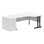 Impulse 1600mm Right Crescent Office Desk White Top Black Cantilever Leg Workstation 800 Deep Desk High Pedestal I004432