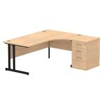 Impulse 1800mm Right Crescent Office Desk Maple Top Black Cantilever Leg Workstation 600 Deep Desk High Pedestal I004436