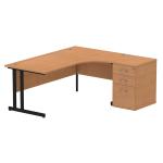 Impulse 1800mm Right Crescent Office Desk Oak Top Black Cantilever Leg Workstation 600 Deep Desk High Pedestal I004437