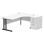 Impulse 1800mm Right Crescent Office Desk White Top Black Cantilever Leg Workstation 600 Deep Desk High Pedestal I004438