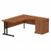 Impulse 1800mm Right Crescent Office Desk Walnut Top Black Cantilever Leg Workstation 600 Deep Desk High Pedestal I004439