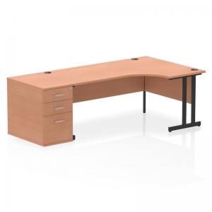 Impulse 1800mm Right Crescent Office Desk Beech Top Black Cantilever