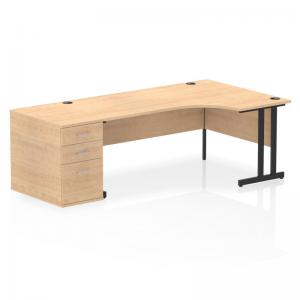 Impulse 1800mm Right Crescent Office Desk Maple Top Black Cantilever