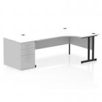 Impulse 1800mm Right Crescent Office Desk White Top Black Cantilever Leg Workstation 800 Deep Desk High Pedestal I004444