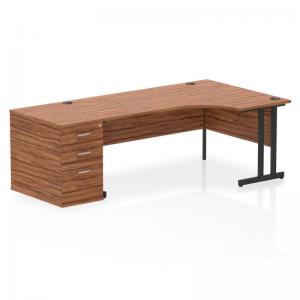 Impulse 1800mm Right Crescent Office Desk Walnut Top Black Cantilever