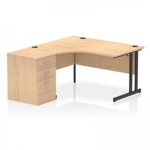 Impulse 1400mm Left Crescent Office Desk Maple Top Black Cantilever