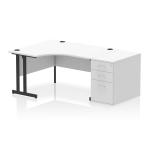 Impulse 1400mm Left Crescent Office Desk White Top Black Cantilever Leg Workstation 800 Deep Desk High Pedestal I004456