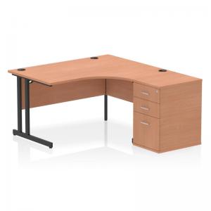 Impulse 1400mm Right Crescent Office Desk Beech Top Black Cantilever