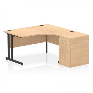 Impulse 1400mm Right Crescent Office Desk Maple Top Black Cantilever