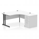 Impulse 1400mm Right Crescent Office Desk White Top Black Cantilever Leg Workstation 600 Deep Desk High Pedestal I004462