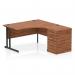 Impulse 1400mm Right Crescent Office Desk Walnut Top Black Cantilever Leg Workstation 600 Deep Desk High Pedestal I004463