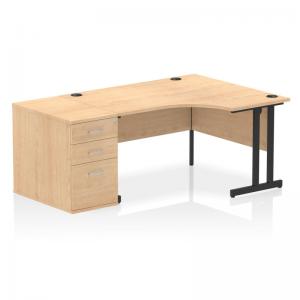 Impulse 1400mm Right Crescent Office Desk Maple Top Black Cantilever