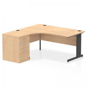 Impulse 1600mm Left Crescent Office Desk Maple Top Black Cable Managed