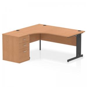 Impulse 1600mm Left Crescent Office Desk Oak Top Black Cable Managed