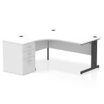 Impulse 1600mm Left Crescent Office Desk White Top Black Cable Managed Leg Workstation 600 Deep Desk High Pedestal I004474