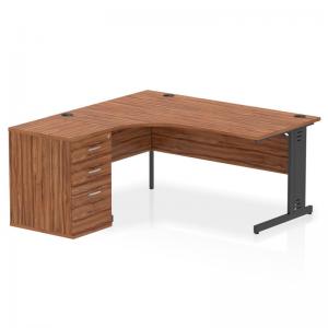 Impulse 1600mm Left Crescent Office Desk Walnut Top Black Cable