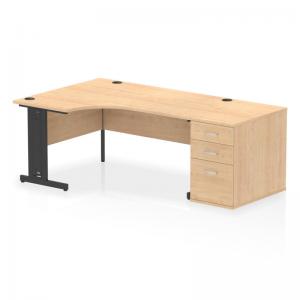 Impulse 1600mm Left Crescent Office Desk Maple Top Black Cable Managed