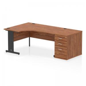 Impulse 1600mm Left Crescent Office Desk Walnut Top Black Cable