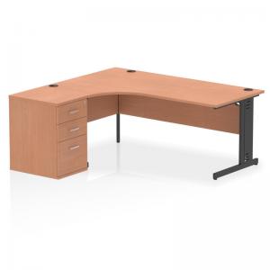 Impulse 1800mm Left Crescent Office Desk Beech Top Black Cable Managed