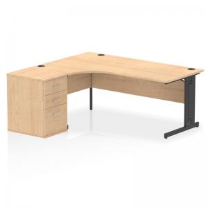 Impulse 1800mm Left Crescent Office Desk Maple Top Black Cable Managed