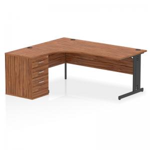 Impulse 1800mm Left Crescent Office Desk Walnut Top Black Cable