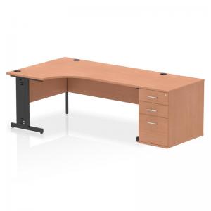 Impulse 1800mm Left Crescent Office Desk Beech Top Black Cable Managed