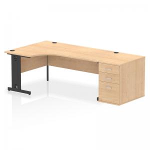 Impulse 1800mm Left Crescent Office Desk Maple Top Black Cable Managed