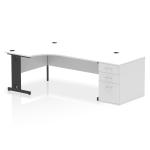 Impulse 1800mm Left Crescent Office Desk White Top Black Cable Managed Leg Workstation 800 Deep Desk High Pedestal I004492