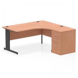 Impulse 1600mm Right Crescent Office Desk Beech Top Black Cable