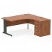 Impulse 1600mm Right Crescent Office Desk Walnut Top Black Cable Managed Leg Workstation 600 Deep Desk High Pedestal I004499