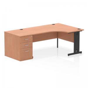 Impulse 1600mm Right Crescent Office Desk Beech Top Black Cable