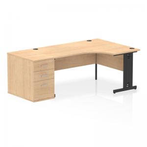 Impulse 1600mm Right Crescent Office Desk Maple Top Black Cable