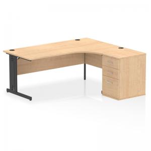 Impulse 1800mm Right Crescent Office Desk Maple Top Black Cable