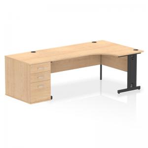 Impulse 1800mm Right Crescent Office Desk Maple Top Black Cable