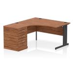 Impulse 1400mm Left Crescent Office Desk Walnut Top Black Cable Managed Leg Workstation 600 Deep Desk High Pedestal I004523