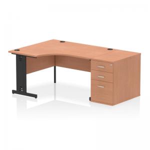 Impulse 1400mm Left Crescent Office Desk Beech Top Black Cable Managed