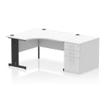 Impulse 1400mm Left Crescent Office Desk White Top Black Cable Managed Leg Workstation 800 Deep Desk High Pedestal I004528