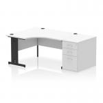 Impulse 1400mm Left Crescent Office Desk White Top Black Cable Managed Leg Workstation 800 Deep Desk High Pedestal I004528